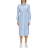 Ladies oversize casual loose cotton blue long sleeve long maxi blank shirt dress