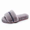 crystal chain closed toe mules women winter fur slippers home slides woman letter rhinestone appliques flip flops