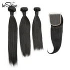 Silk Base Lace Closure Brazilian Straight Human Hair Weave Bundles With Closure