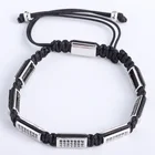 Newest Design Rectangle Shape Black Cz Diamond Men Macrame Bracelet