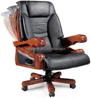 Foshan factory leather black office chair with wood base(FOH-A8889)