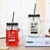 16oz 450ml Custom Made Logo Personalized Glass Mason Jar with Straw And Handle For Water Juice Milk