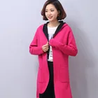 2017 Womens Autumn/Winter red Hooded Wrap Sweater Ink Liner Coat Long Sleeve Thick Loose Knit Cardigan With Hat