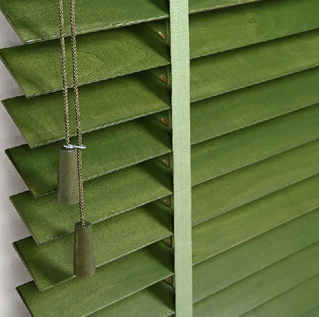 Modern Nature Green Wood Blinds With Ladder Tape For Home Decoration