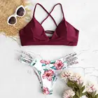 Low Waisted Push-Up Two-Piece Sexy Pad Bandage Beachwear Suits Brazilian Girls Flower Swim Female Swimwear