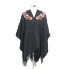 Custom Fashion autumn and winter European retro black lace pattern ladies knitted shawl