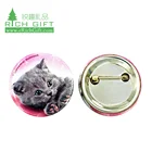 Wholesale cheap print custom metal round animals anime cute cat button pin badge 58mm magnet /mirror with safety pin
