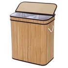Large collapsible folding dirty rattan woven kids bamboo laundry basket foldable with dividers