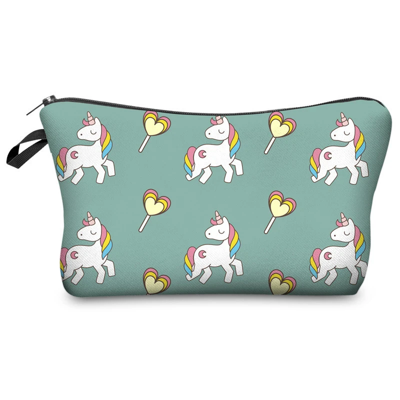 wholesale custom 3d printing makeup pouch unicorn cosmetic bag