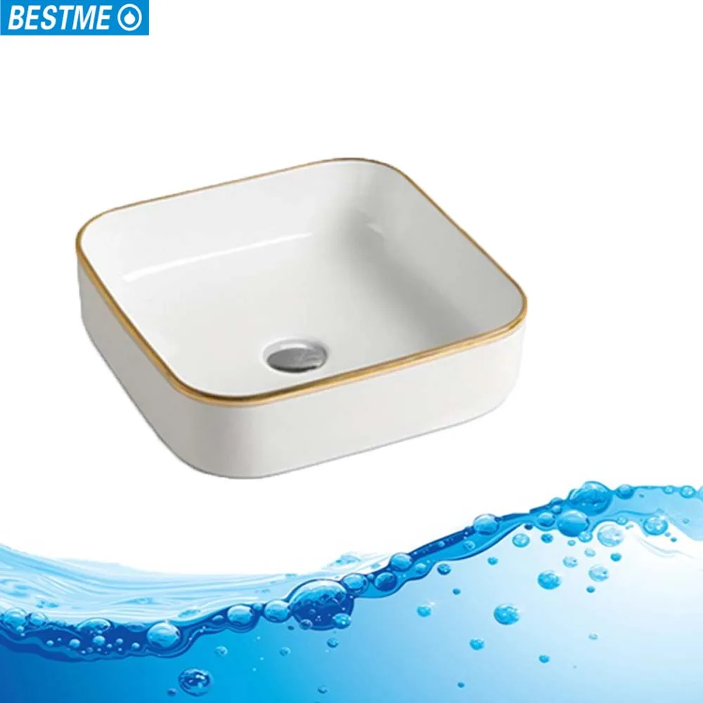 BESTME Foshan new design square shape golden & white basin for hotel
