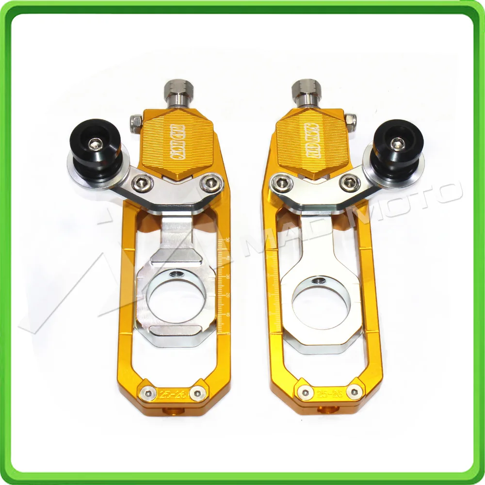 Motorcycle Chain Tensioner Adjuster with paddock bobbins kit for Yamaha YZF-R1 R1M R1S 2015 2016 2017 15 16 17 Gold&Silver (1)