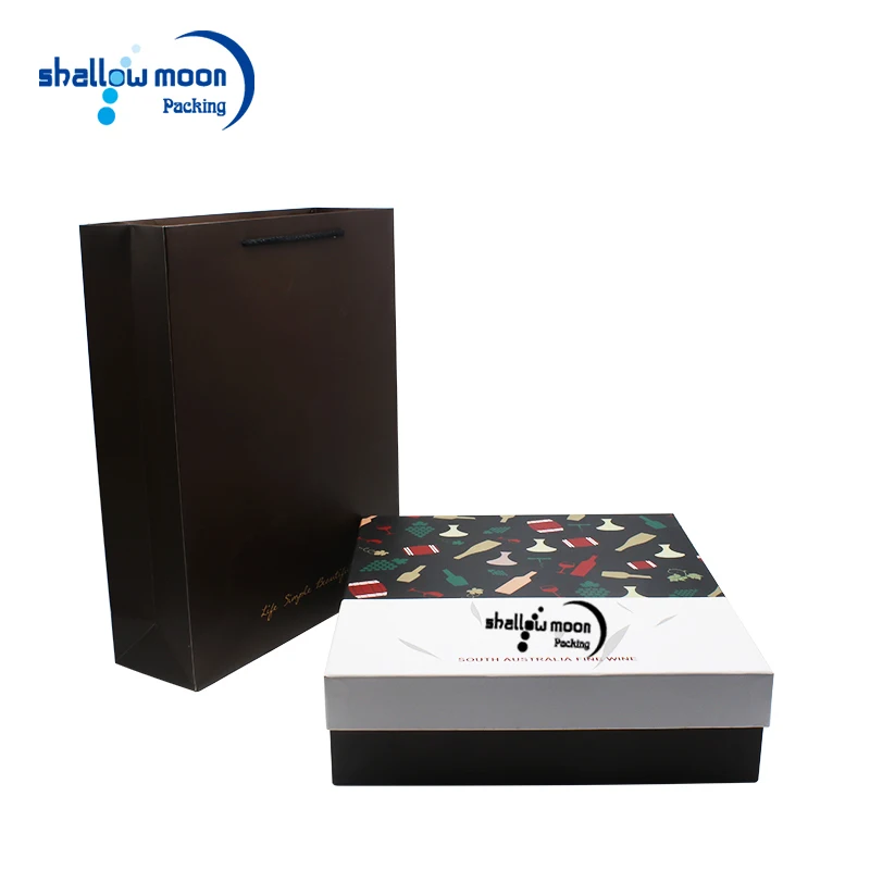 2019 custom paper board luxury gift box set for wine handle bag