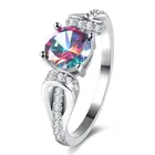 Customed Color Copper Colorful Cheap Zircon Round Single Rainbowstone Ring