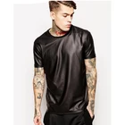 printable printer black pu leather t shirt