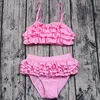Yawoo Hot Sale Kids Girls Fashion Bikini Set Pink Infant Swimwear Summer Child Swimwear 2pcs Solid Color Halter Seaside Swimsuit
