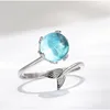 Factory Sale Adjustable Open Cuff Finger Ring Korean Blue Crystal Funny Mermaid Foam Tail Copper Crystal Ring