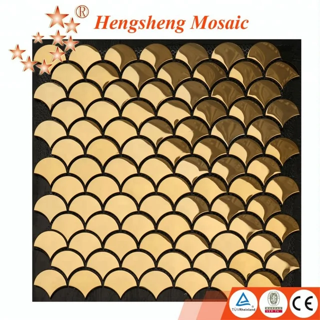 Wall Decor Gold Fish Scale Fan Shaped Mosaic Tile