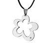 stainless steel silver flower pendant with diamond necklace jewelry black genuine leather chain necklace for men