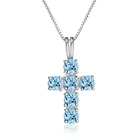 Abiding cross natural swiss blue topaz gemstone necklace women custom 925 sterling silver pendant jewelry