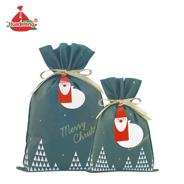 offset print christmas santa gift craft non woven drawstring bag