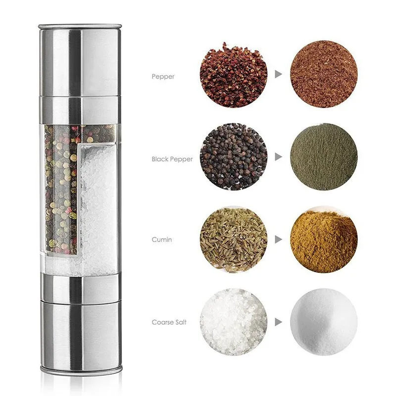 Salt and Pepper Mill Grinder 2 in 1 Combo Stainless Steel Mill Grinder with Adjustable Coarseness for Professional Chef