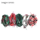 Fancy plaid red green tassel circle scarf infinity shawl