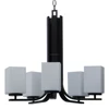 5 light chandelier in ebony bronze finish with up lit dove white square glass shade