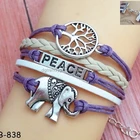 Hand Made Bracelet Fashion Sky Blue Men Hand Made Braided Leather OWL Bracelet With Silver Infinity Charm