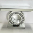 Sparkly Crushed Diamond Round Hotel Mirrored Console Table Living Room Furniture