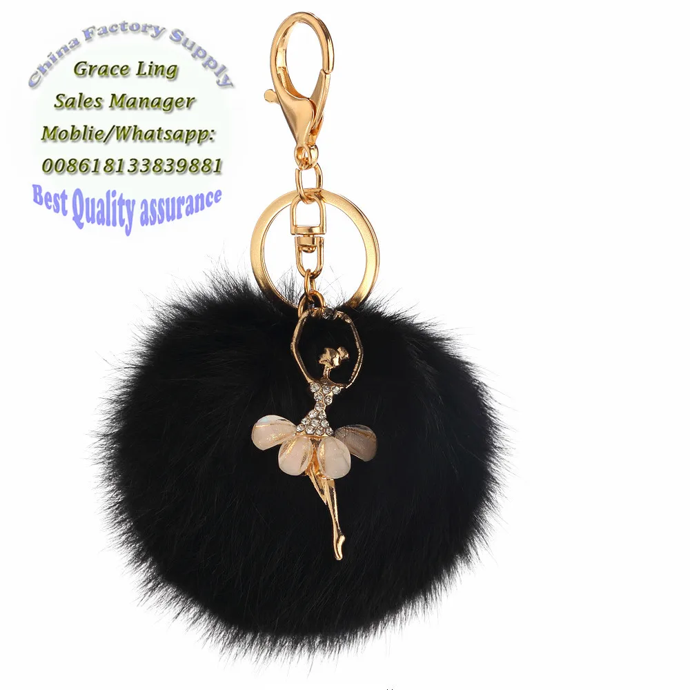 fashion ballet girl fur keyrings car key chains pendant plush