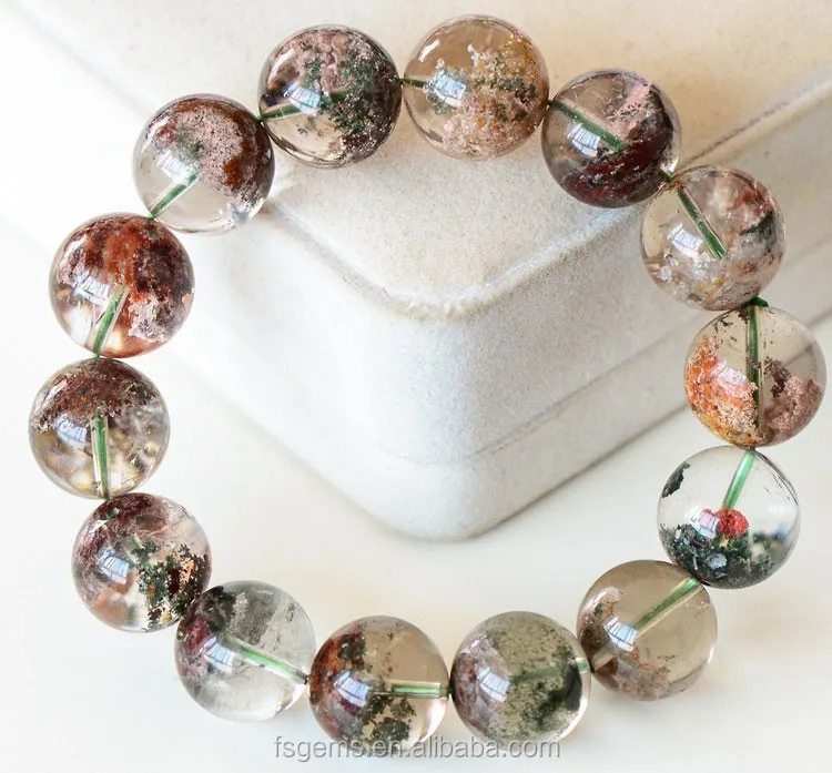 Natural Multicolor Round and Star Shaped Rutilated Quartz Bracelet Green Mineral Gemstones
