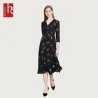 Fashion Black Polyester Elegant Floral Print Office Women Formal Career Dresses
