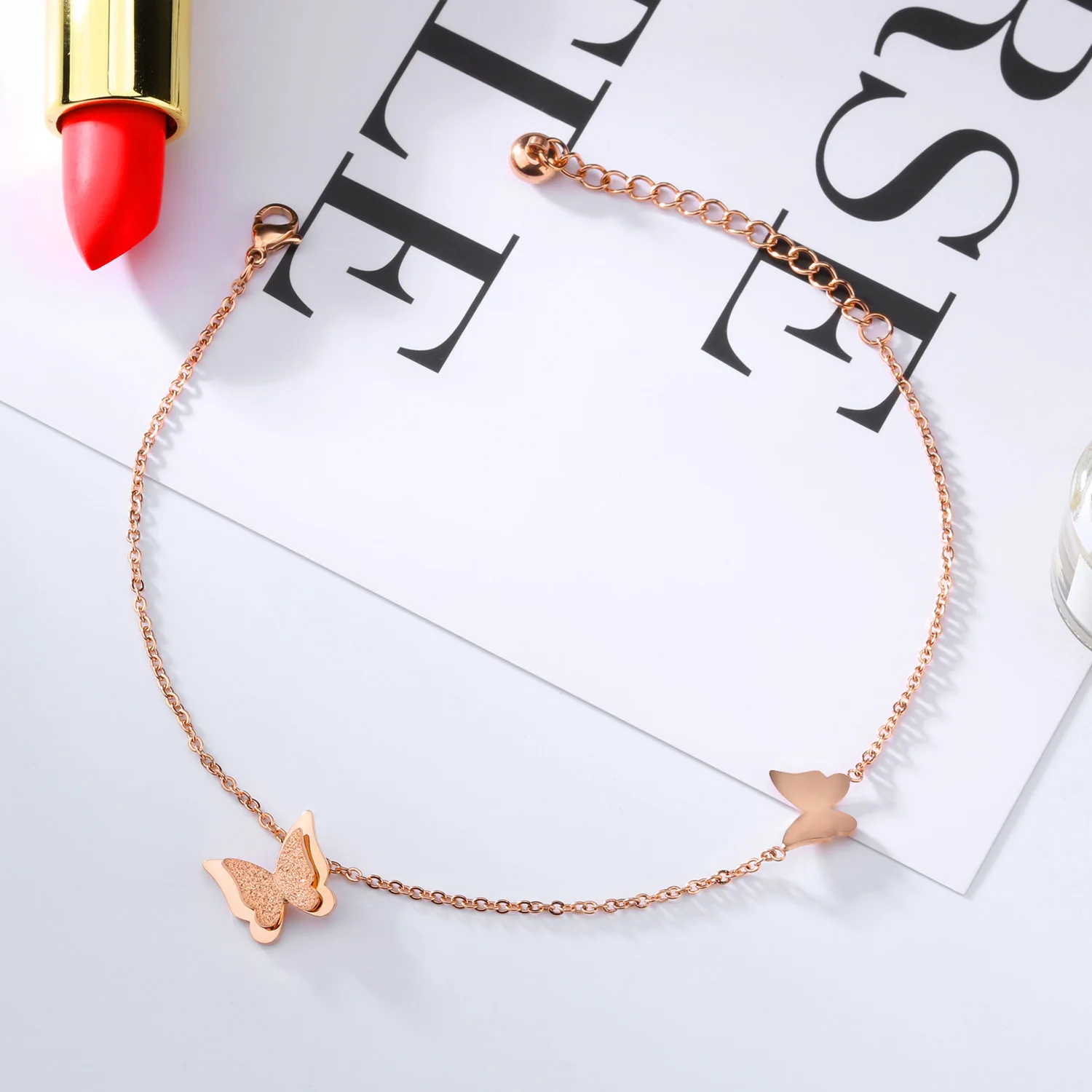 girl foot chain butterfly rose gold plated anklet foot chain women stainless steel ankle foot chain jewelry