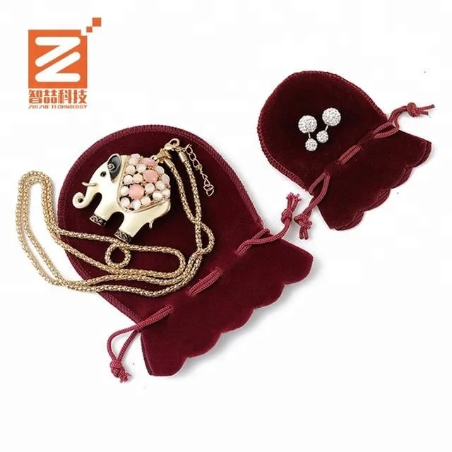 custom printed drawstring  velvet gift jewelry  pouch with