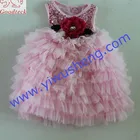 wholesale price frock design lovely chiffon and sequin tutu printed children girl dress with red flower