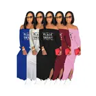 Wholesale M7039 Custom Printed Letter Plus Size Long Sleeve Tube Off Shoulder African Women Dresses Lady Casual