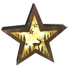 Christmas Wooden LED Lights Crafts Pentagram Pendant Table Lamp Flashing Star