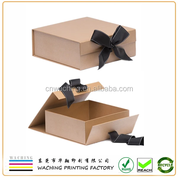 brown craft paper cardboard gift box with ribbon closure