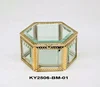 Brass Edge Vintage Organizer Jewelry Box for Girls Makeup Vanity Decoration, Retro-Styled Mirrored Glass Hexagonal Trinket Plant