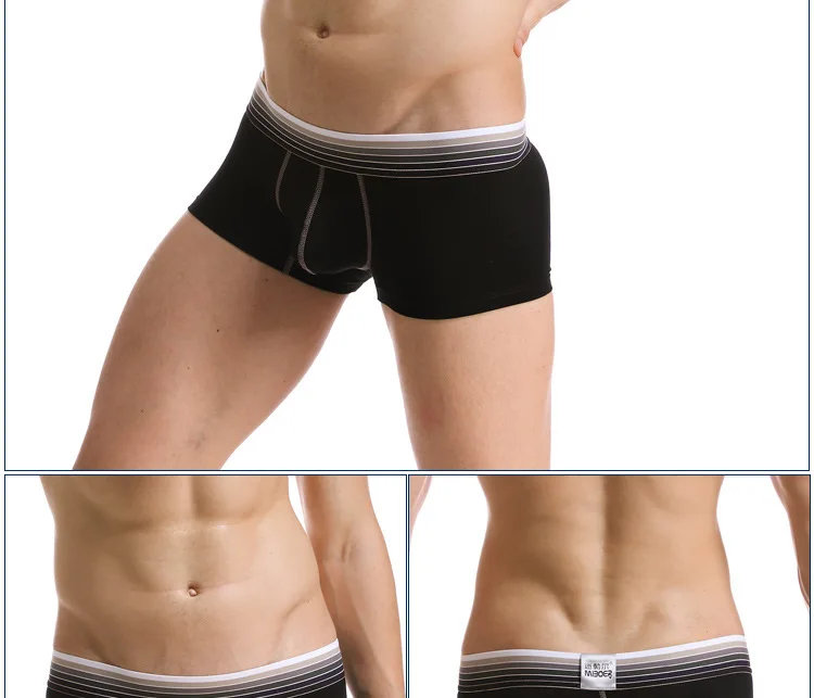 Custom Men's cotton casual boer shorts pouch enhancing underwear fashion color gradient belt underpants men's fleible boer