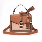new fashion contrast color chain lock Women's pu leather handbag scarves crossbody shoulder bag