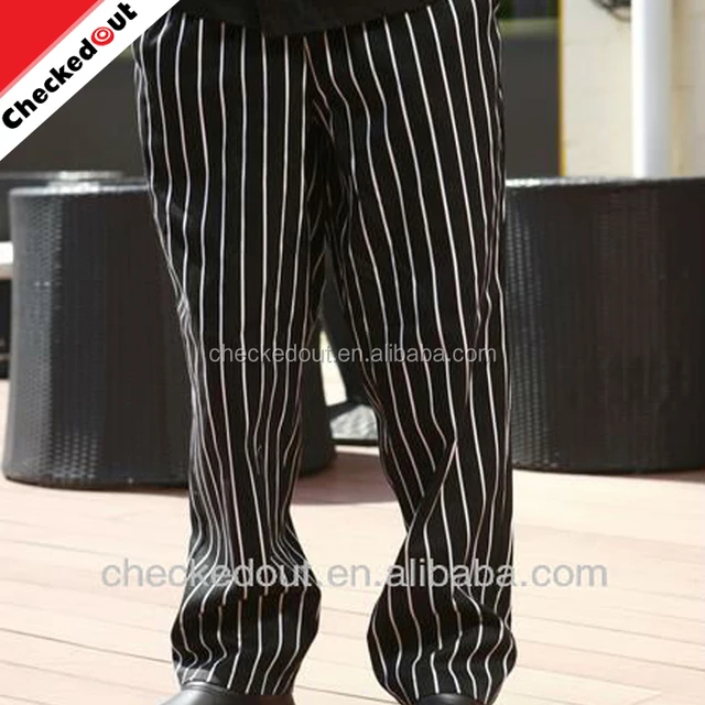 wholesale custom fashion restaurant kitchen cooking hotel pants printed long black striped man trousers for chef