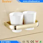 Beelee BA7408G Wall Mount Bathroom Cup Holder Golden Ti-PVD Finish Brass Material Double Tumbler Toothbrush Holder