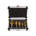 5Pcs Inch Hex Shank Spiral Flutes Titanium HSS Step Drill Bit Set for Multiple Hole Metal Cutter in Aluminum Case