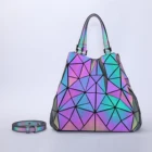 Wholesale Geometric Luminous women PU leather handbags folding bucket bag