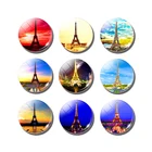 Custom 30MM Round Eiffel Tower Travel Cities Tourist Souvenir Decorative Refrigerator Tin Fridge Magnet