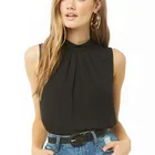 2019 Latest Design Plain Elegant Blouses Lady Office Wear Women Sleeveless Top Plus Size Chiffon Shirt