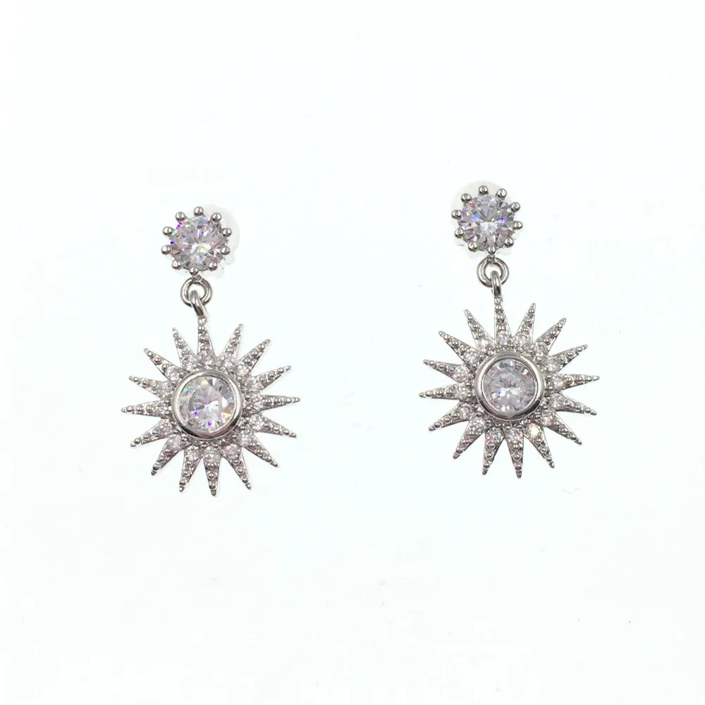 echsio rhodium plating tiny sun flower earrings for women aaa