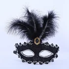 M-HJ Multicolored Half Face Venice Lace Turkey Feather Mask for Party
