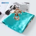 Summer lady hair digital print satin scarf teal stoles silk kerchief bandana silk scarf